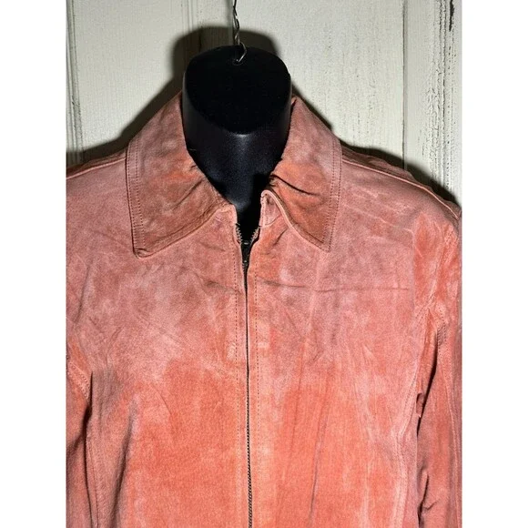 Chico's Orange Suede Leather Front Zip Women's Jacket Sz 1 (S) NWT - Picture 2 of 10